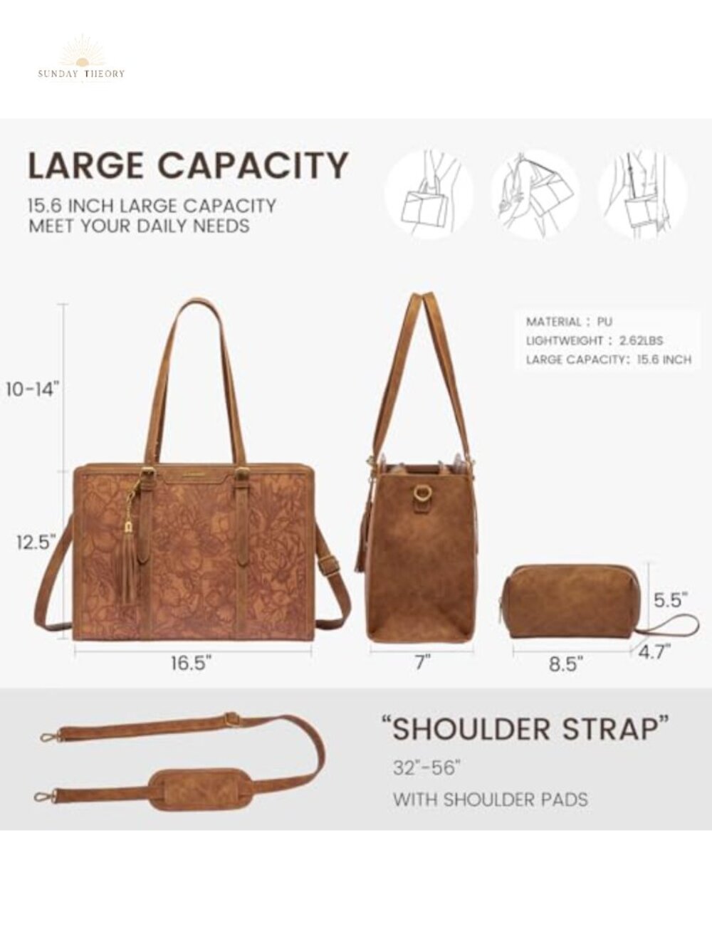 Vintage Faux Leather Laptop Tote Bag with Cup Holder for Women